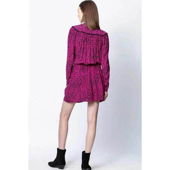 Zadig & Voltaire Reveal Leopard Print Faux Wrap Dress Pink Small NEW - Picture 2 of 13